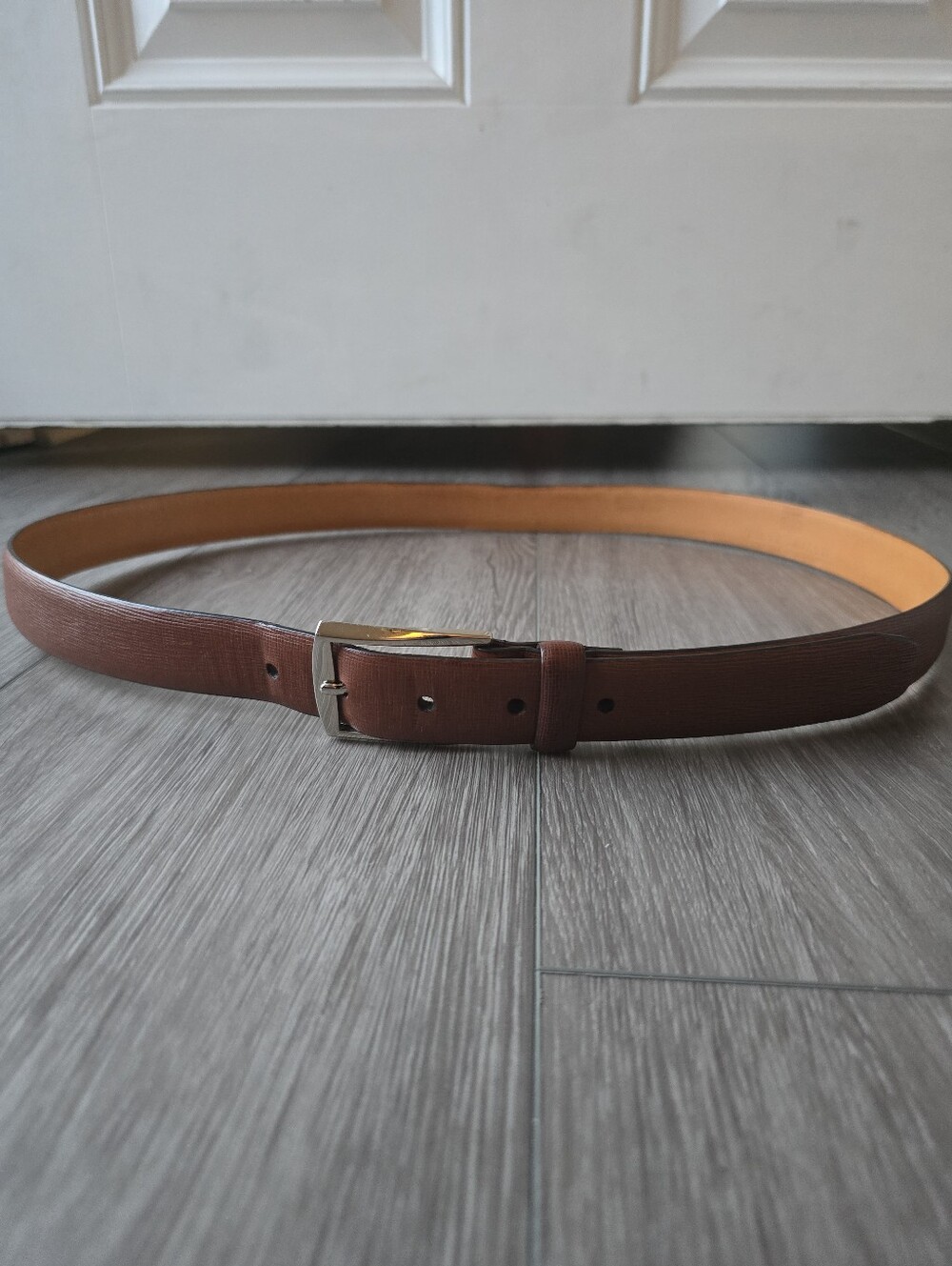 Trafalgar Mens Brown Saffiano Leather Dress Belt Silver Buckle Size 40